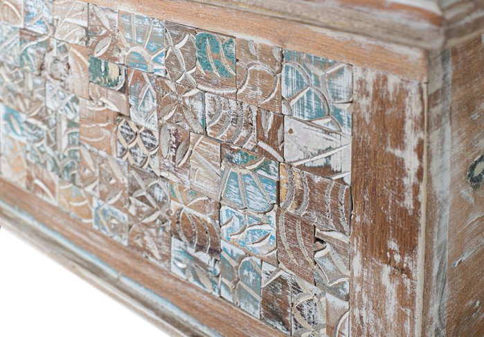 GINER Y COLOMER Mueble baûl coffre de rangement en bois de manguier et bois recyclé, finition multicolore rustique - 106 x 41 x 36 cm